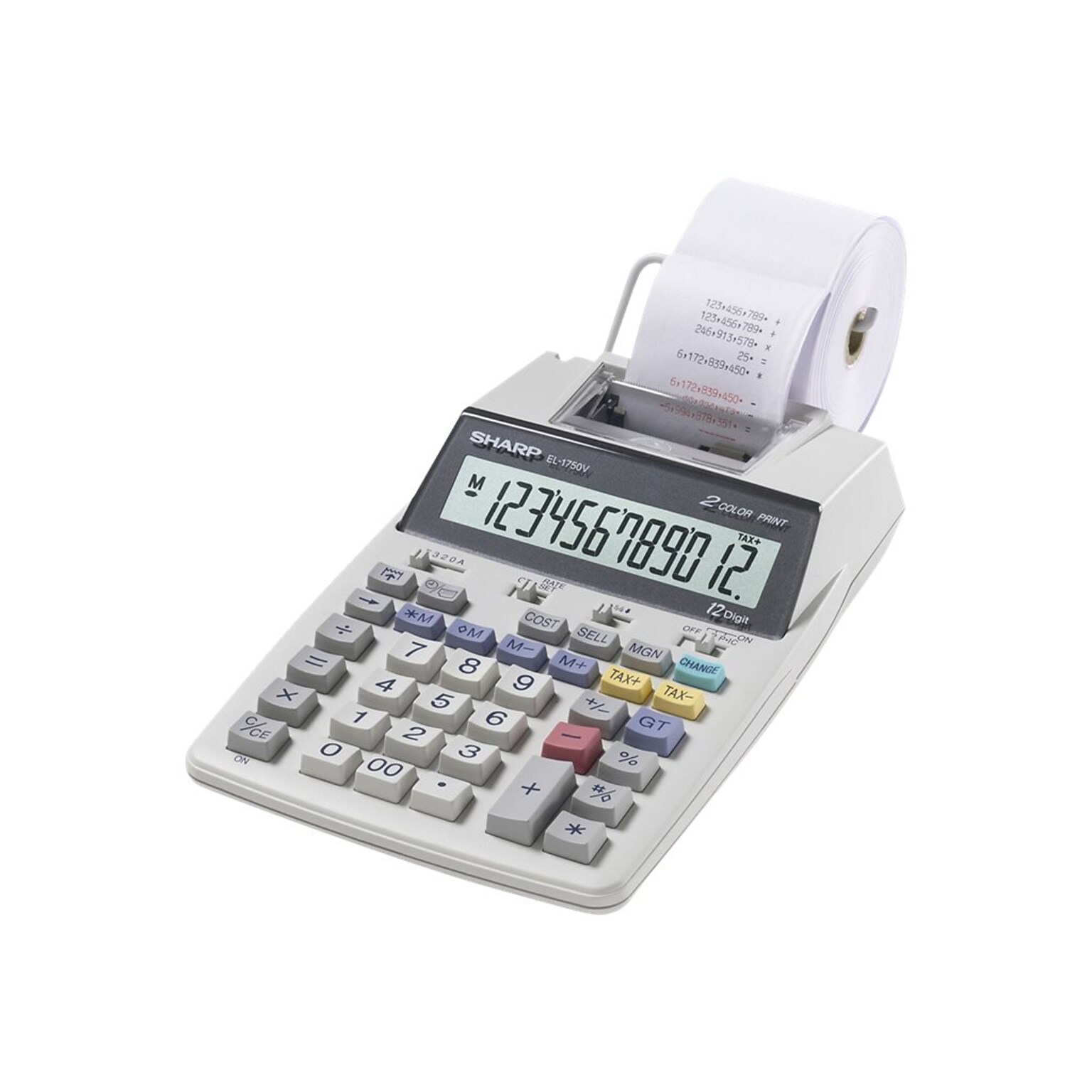 Sharp EL-1750V 12-Digit Desktop Printing Calculator, White