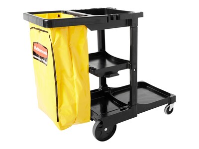 Rubbermaid Janitorial 3-Shelf Cleaning Cart with Bag (FG617388BLA)