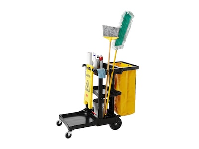 Rubbermaid Janitorial 3-Shelf Cleaning Cart with Bag (FG617388BLA)