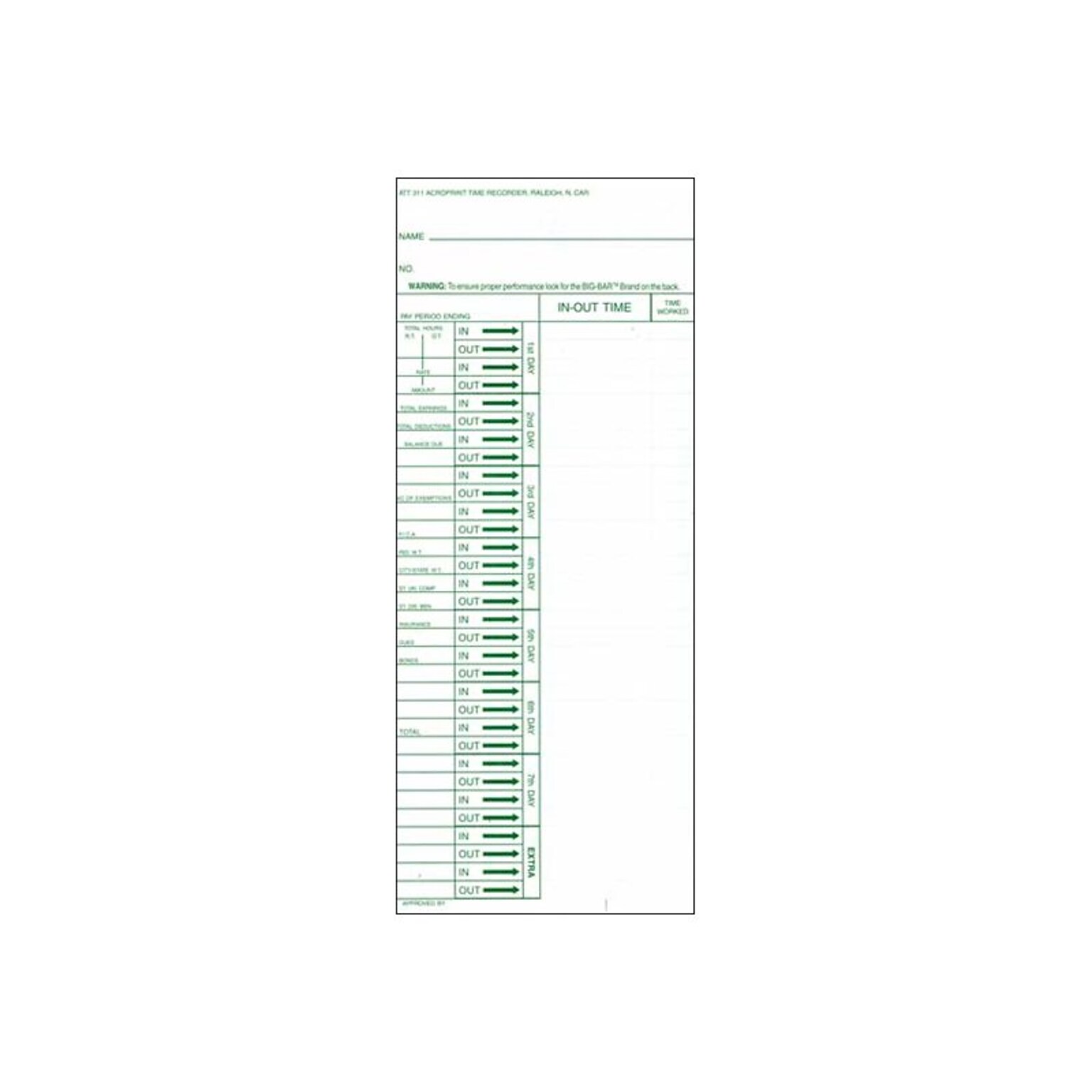 Acroprint Time Cards for ATT310 Time Clock, 200/Pack (09-6103-080)