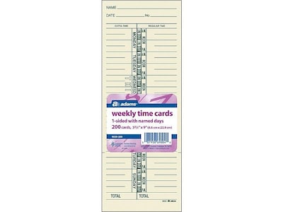 Adams 9659 Weekly Time Cards, 1-Sided, Named Days, 200/Pack