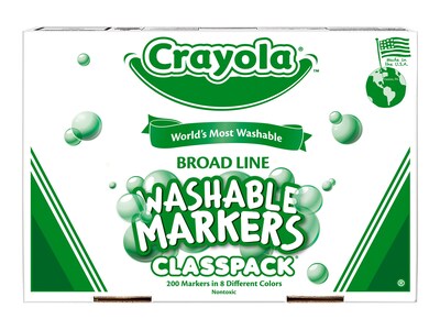 Crayola Ultra-Clean Washable Markers, Broad Line, Assorted Colors, 200/Carton (58-8200)