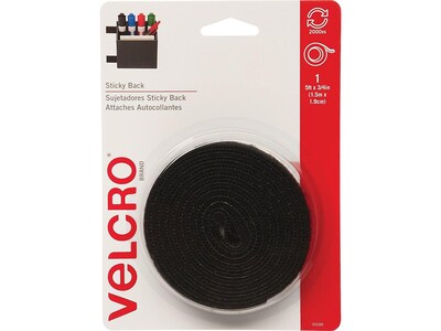 Velcro® Brand 3/4 x 5 Sticky Back Hook & Loop Fastener Roll, Black (90086)