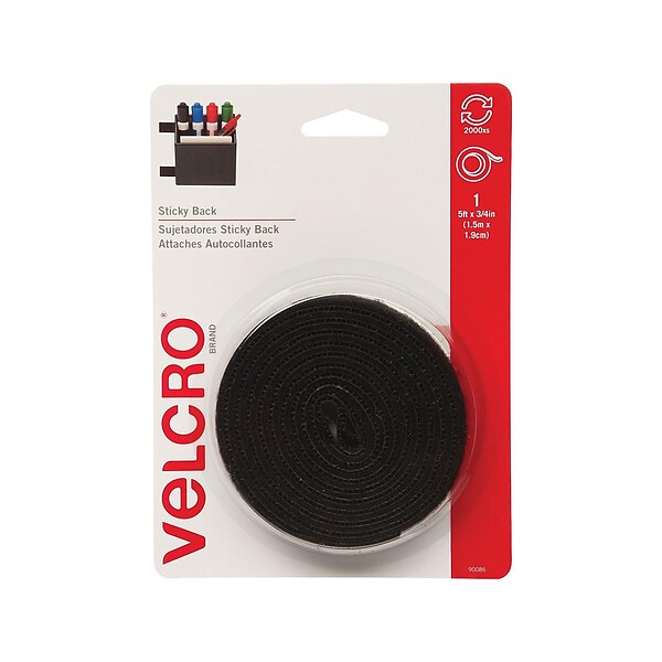 Velcro® Brand 3/4 x 5 Sticky Back Hook & Loop Fastener Roll, Black (90086)