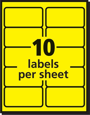 Avery Sure Feed Laser Shipping Labels, 2 x 4, Assorted Neon Colors, 10 Labels/Sheet, 15 Sheets/Pac