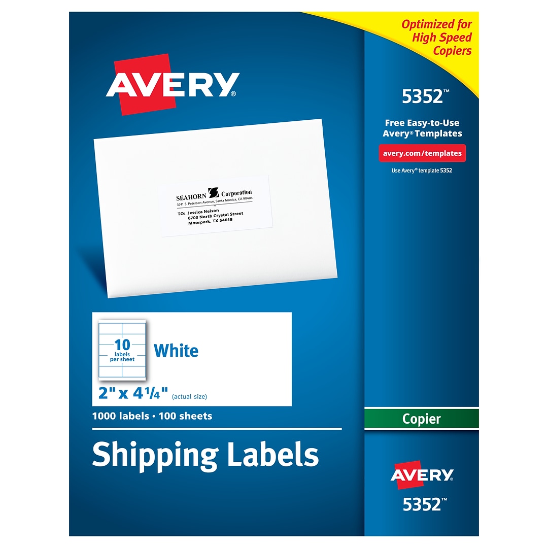 Avery Copier Shipping Labels, 22" x 22 22/22", White, 22000/Pack (222) With Quill Label Templates