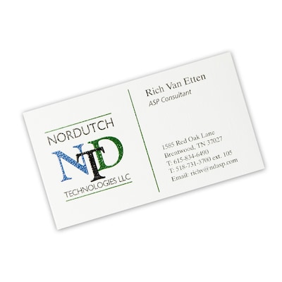 Custom 1-2 Color Business Cards, White Vellum 80#, Raised Print, 1 Standard & 1 Custom Inks, 1-Sided