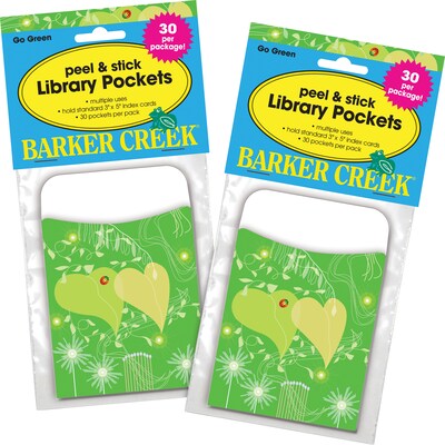Barker Creek Go Green Peel & Stick Library Pockets, 5.125 x 3.5, 60/Pack (BC3831)