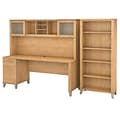 Bush Furniture Somerset 72W Office Desk with Hutch and 5 Shelf Bookcase, Maple Cross (SET020MC)
