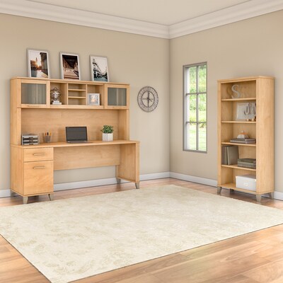 Bush Furniture Somerset 72"W Office Desk with Hutch and 5 Shelf Bookcase, Maple Cross (SET020MC)