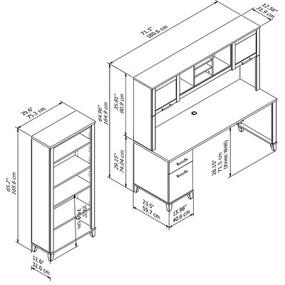 Bush Furniture Somerset 72"W Office Desk with Hutch and 5 Shelf Bookcase, Maple Cross (SET020MC)