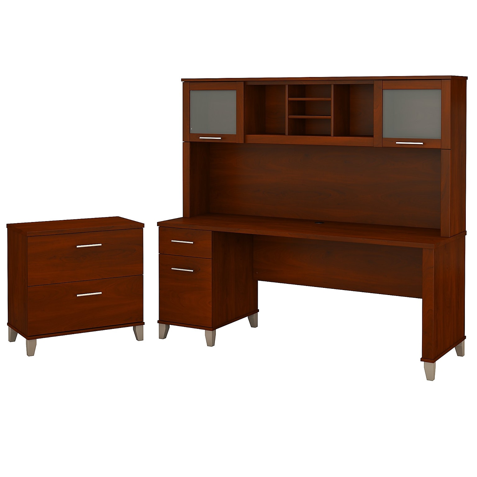 Bush Furniture Somerset 72W Office Desk with Hutch and Lateral File Cabinet, Hansen Cherry (SET019HC)