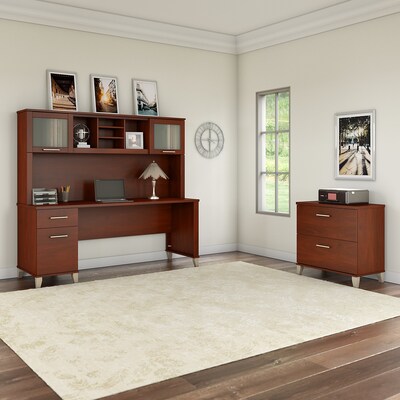 Bush Furniture Somerset 72W Office Desk with Hutch and Lateral File Cabinet, Hansen Cherry (SET019HC