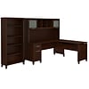 Bush Furniture Somerset 72W 3 Position Sit to Stand L Shaped Desk with Hutch and Bookcase, Mocha Che