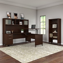 Bush Furniture Somerset 72W 3 Position Sit to Stand L Shaped Desk with Hutch and Bookcase, Mocha Ch