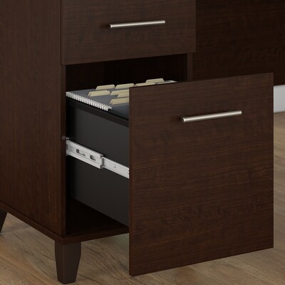 Bush Furniture Somerset 72"W 3 Position Sit to Stand L Shaped Desk with Hutch and Bookcase, Mocha Cherry (SET017MR)