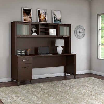 Bush Furniture Somerset 72"W Office Desk with Drawers and Hutch, Mocha Cherry (SET018MR)