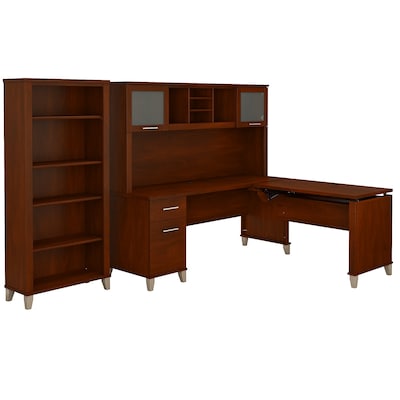 Bush Furniture Somerset 72W 3 Position Sit to Stand L Shaped Desk with Hutch and Bookcase, Hansen C