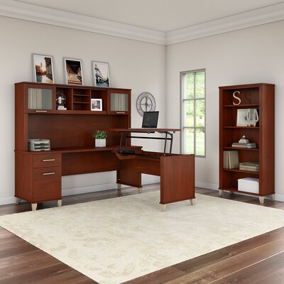 Bush Furniture Somerset 72W 3 Position Sit to Stand L Shaped Desk with Hutch and Bookcase, Hansen C