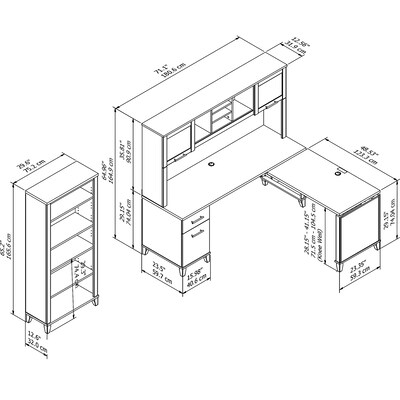 Bush Furniture Somerset 72"W 3 Position Sit to Stand L Shaped Desk with Hutch and Bookcase, Hansen Cherry (SET017HC)