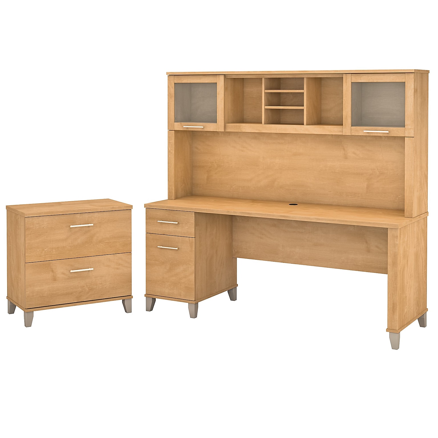 Bush Furniture Somerset 72W Office Desk with Hutch and Lateral File Cabinet, Maple Cross (SET019MC)