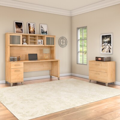 Bush Furniture Somerset 72W Office Desk with Hutch and Lateral File Cabinet, Maple Cross (SET019MC)