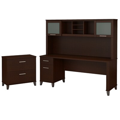 Bush Furniture Somerset 72W Office Desk with Hutch and Lateral File Cabinet, Mocha Cherry (SET019MR)