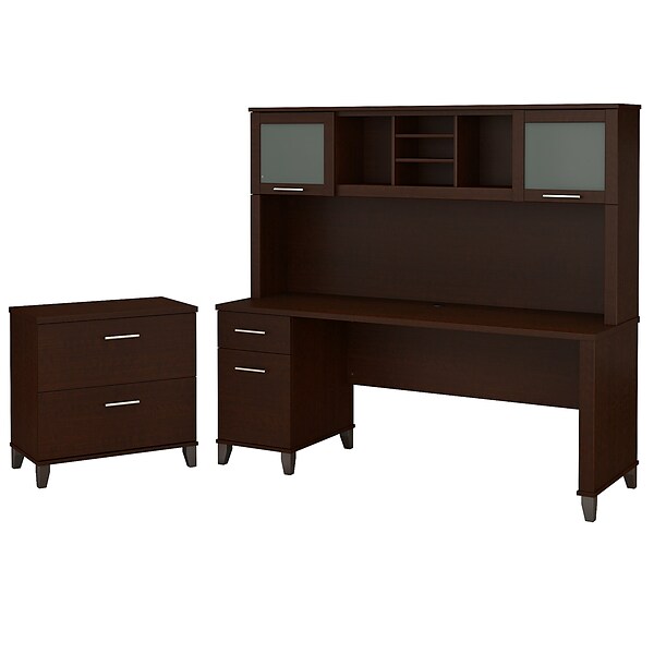 Bush Furniture Somerset 72W Office Desk with Hutch and Lateral File Cabinet, Mocha Cherry (SET019MR)