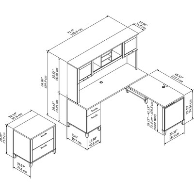 Bush Furniture Somerset 72"W 3 Position Sit to Stand L Shaped Desk with Hutch and File Cabinet, Maple Cross (SET016MC)