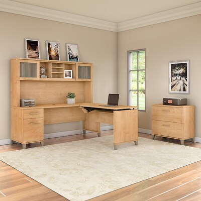 Bush Furniture Somerset 72"W 3 Position Sit to Stand L Shaped Desk with Hutch and File Cabinet, Maple Cross (SET016MC)