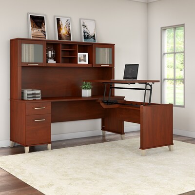 Bush Furniture Somerset 72"W 3 Position Sit to Stand L Shaped Desk with Hutch, Hansen Cherry (SET015HC)