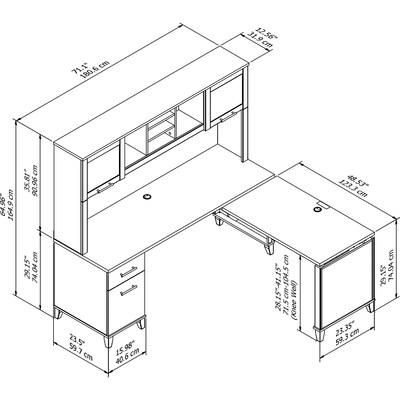 Bush Furniture Somerset 72"W 3 Position Sit to Stand L Shaped Desk with Hutch, Hansen Cherry (SET015HC)
