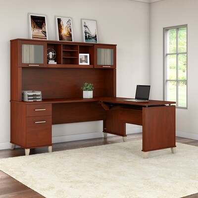 Bush Furniture Somerset 72"W 3 Position Sit to Stand L Shaped Desk with Hutch, Hansen Cherry (SET015HC)