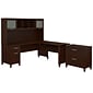 Bush Furniture Somerset 72"W 3 Position Sit to Stand L Shaped Desk with Hutch and File Cabinet, Mocha Cherry (SET016MR)