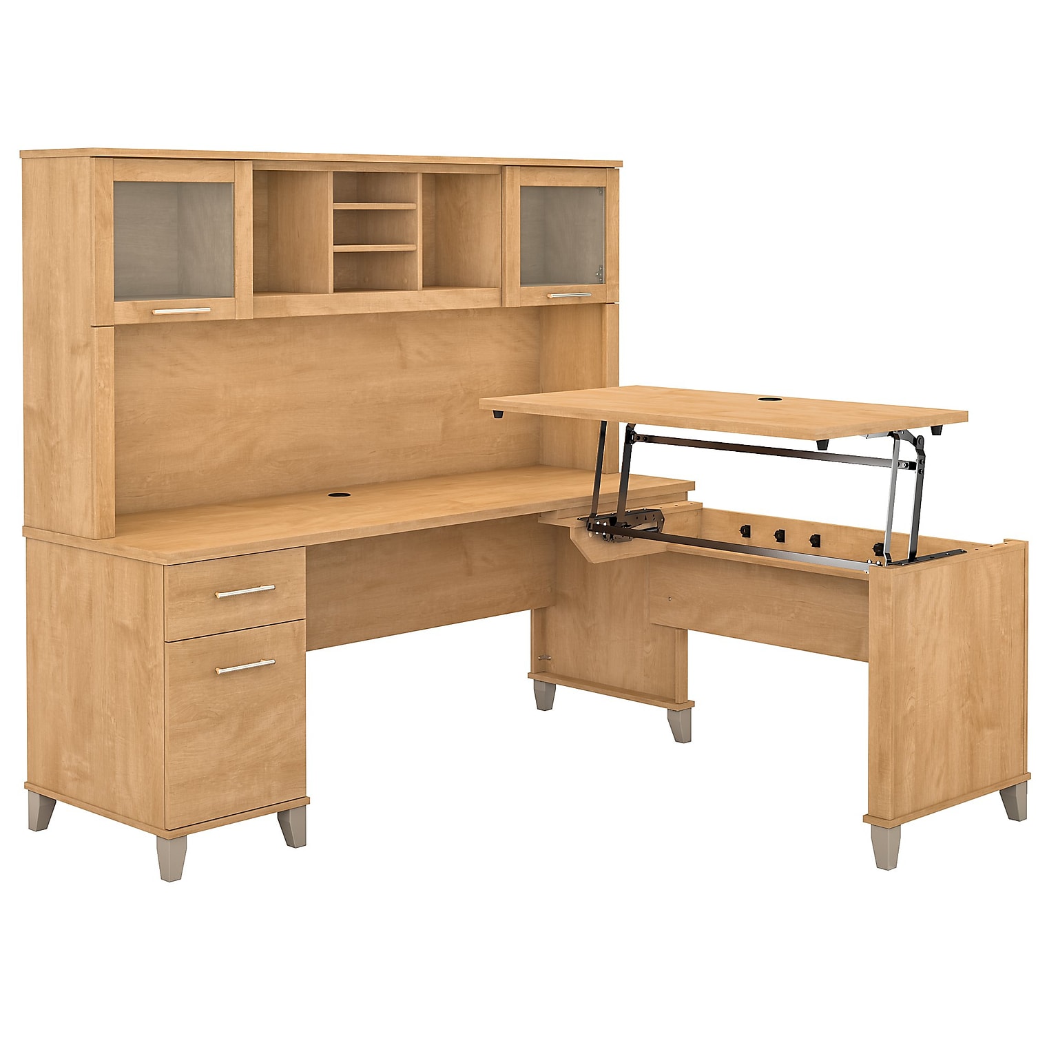 Bush Furniture Somerset 72W 3 Position Sit to Stand L Shaped Desk with Hutch, Maple Cross (SET015MC)