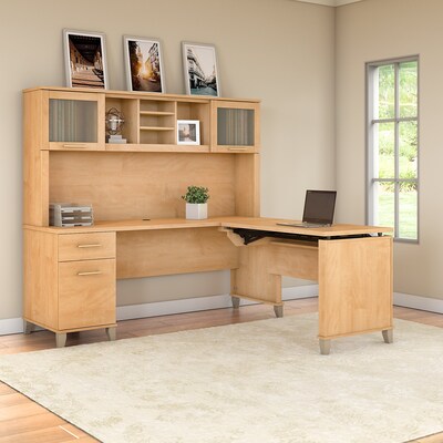 Bush Furniture Somerset 72"W 3 Position Sit to Stand L Shaped Desk with Hutch, Maple Cross (SET015MC)