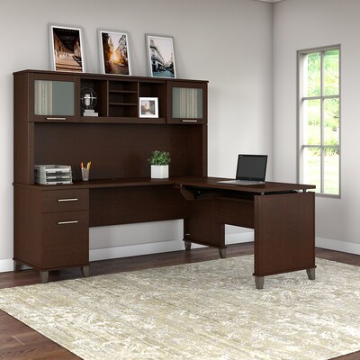 Bush Furniture Somerset 72"W 3 Position Sit to Stand L Shaped Desk with Hutch, Mocha Cherry (SET015MR)