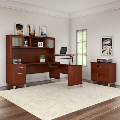 Bush Furniture Somerset 72W 3 Position Sit to Stand L Shaped Desk with Hutch and File Cabinet, Hans