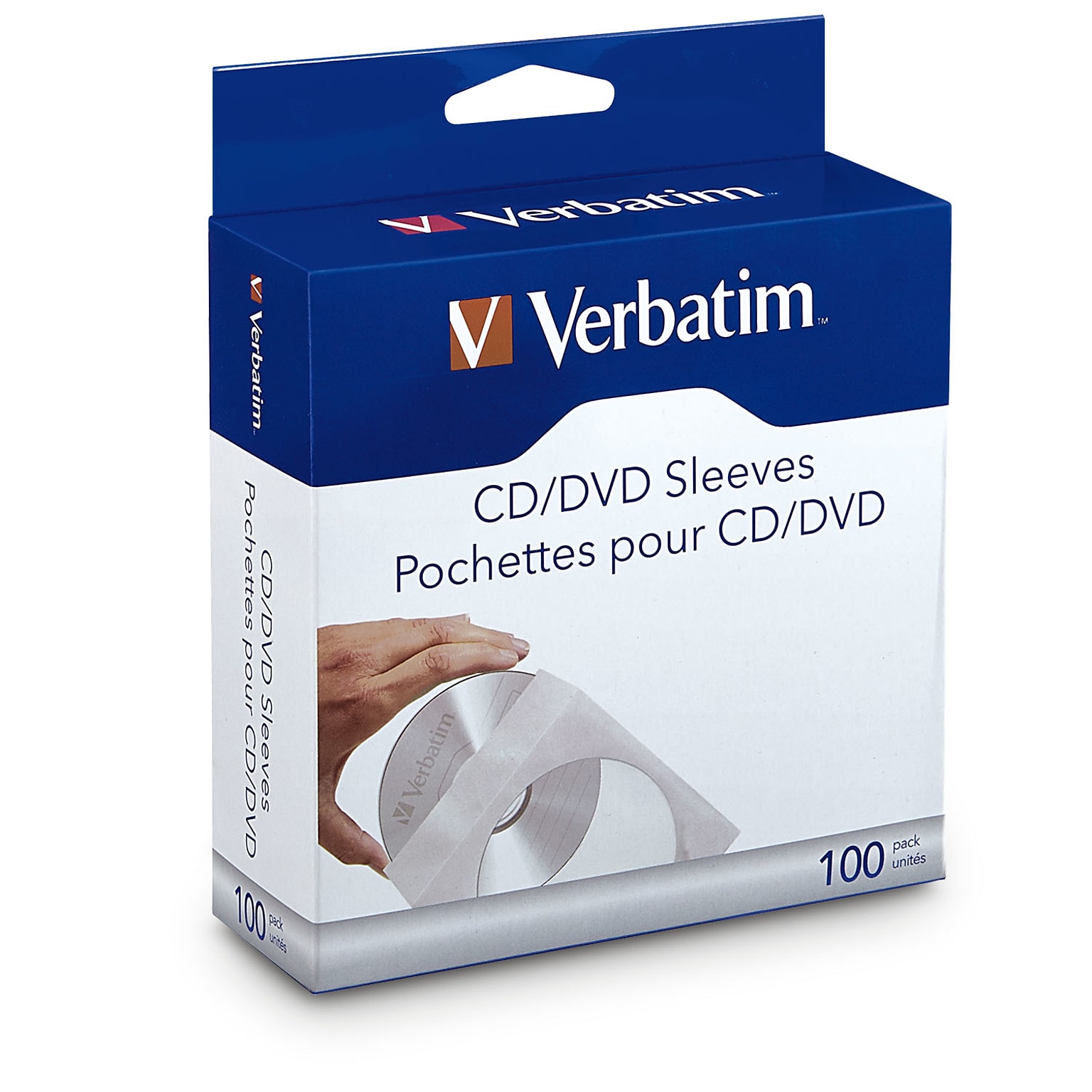 Verbatim Sleeve for CD/DVD, Clear/White Paper, 100/Pack (49976)