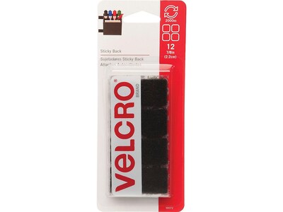 Velcro® Brand 7/8 x 7/8 Sticky Back Hook & Loop Fastener Mounting Squares, Black, 12/Pack (90072)