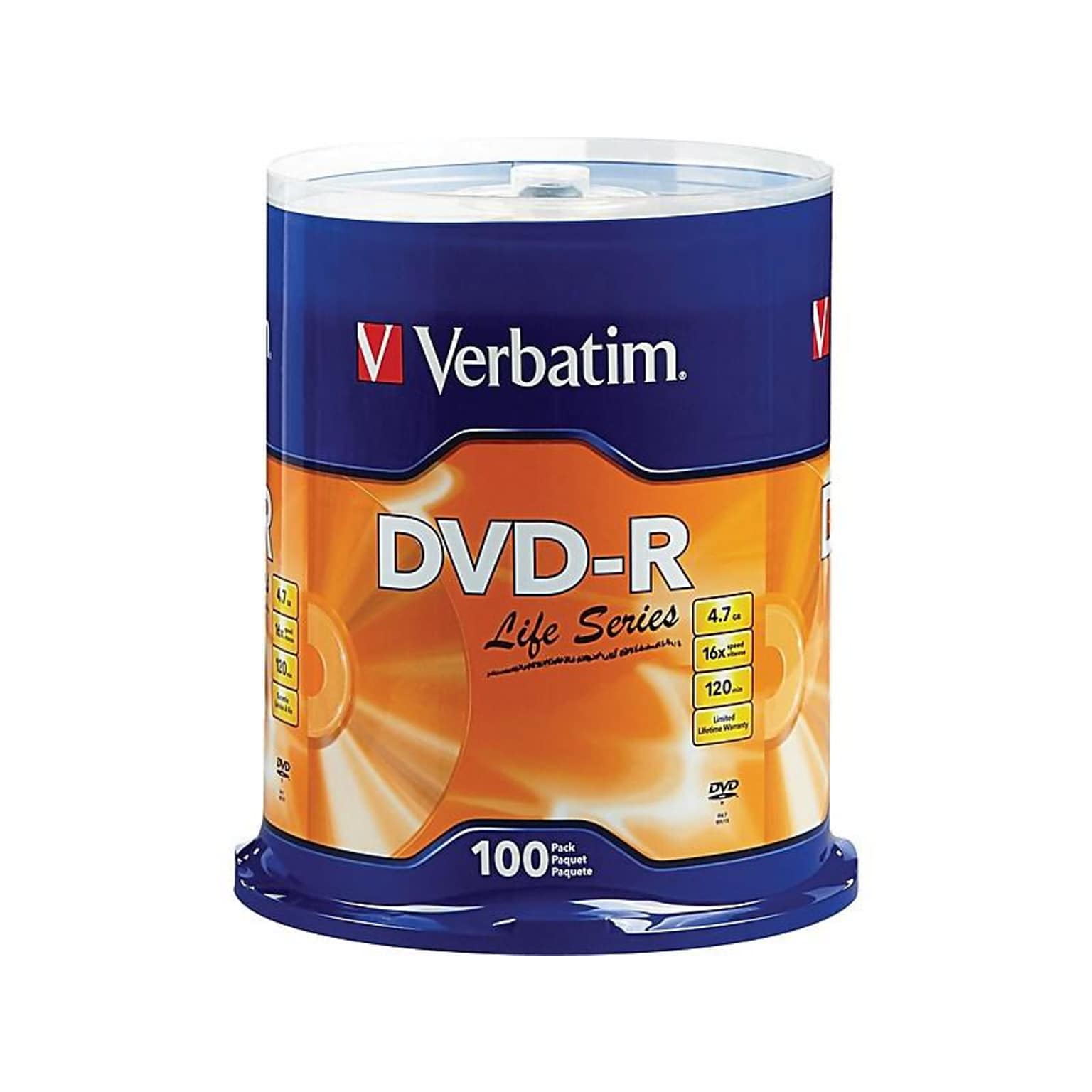 Verbatim Life Series 97177 16x DVD-R, Silver, 100/Pack