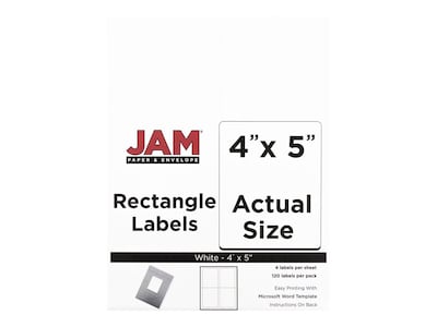 JAM Paper Laser/Inkjet Shipping Labels, 5 x 4, White, 4 Labels/Sheet, 30 Sheets/Pack (4062903)