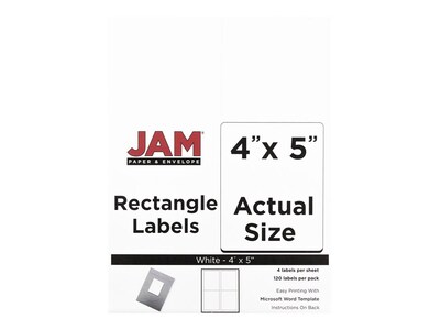 JAM Paper Laser/Inkjet Shipping Labels, 5 x 4, White, 4 Labels/Sheet, 30 Sheets/Pack (4062903)