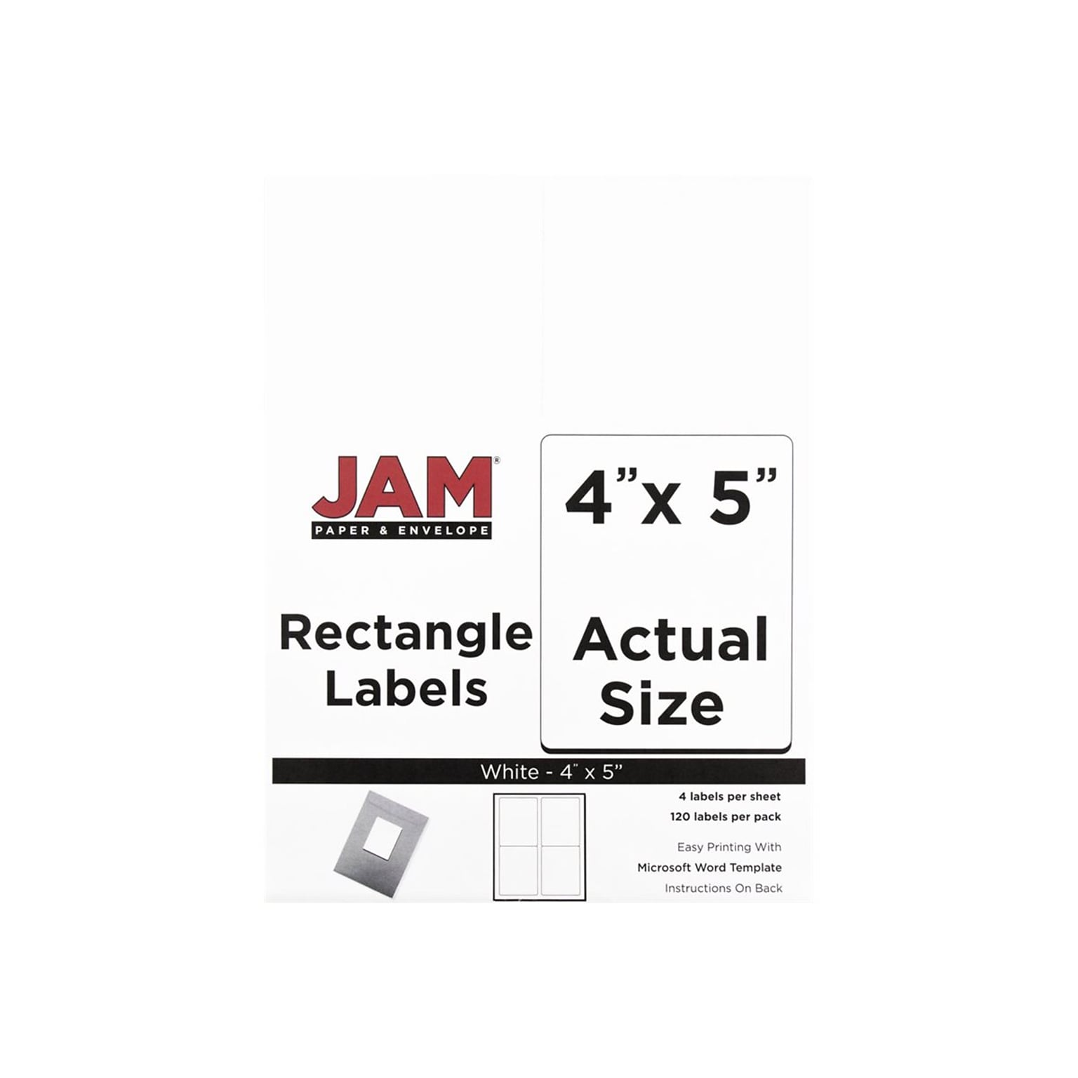 JAM Paper Laser/Inkjet Shipping Labels, 5 x 4, White, 4 Labels/Sheet, 30 Sheets/Pack (4062903)