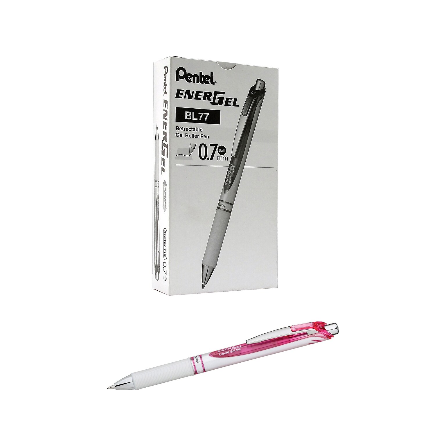 Pentel EnerGel Pearl Deluxe RTX Retractable Gel Pens, Medium Point, Pink Ink, Dozen (BL77PW-P)