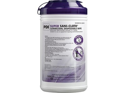 PDI Super Sani-Cloth Durable Fibers Disinfecting Wipes, White, 65 Wipers/Can, 6 Cans/Carton (Q86984CT)