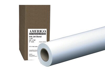 PM Company Amerigo Wide Format CAD Inkjet Bond Paper, 36 x 150 (9075-0207)