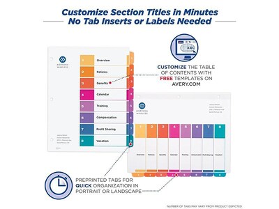 Avery Ready Index Table of Contents Paper Dividers, 1-8 Tabs, Multicolor (11133)