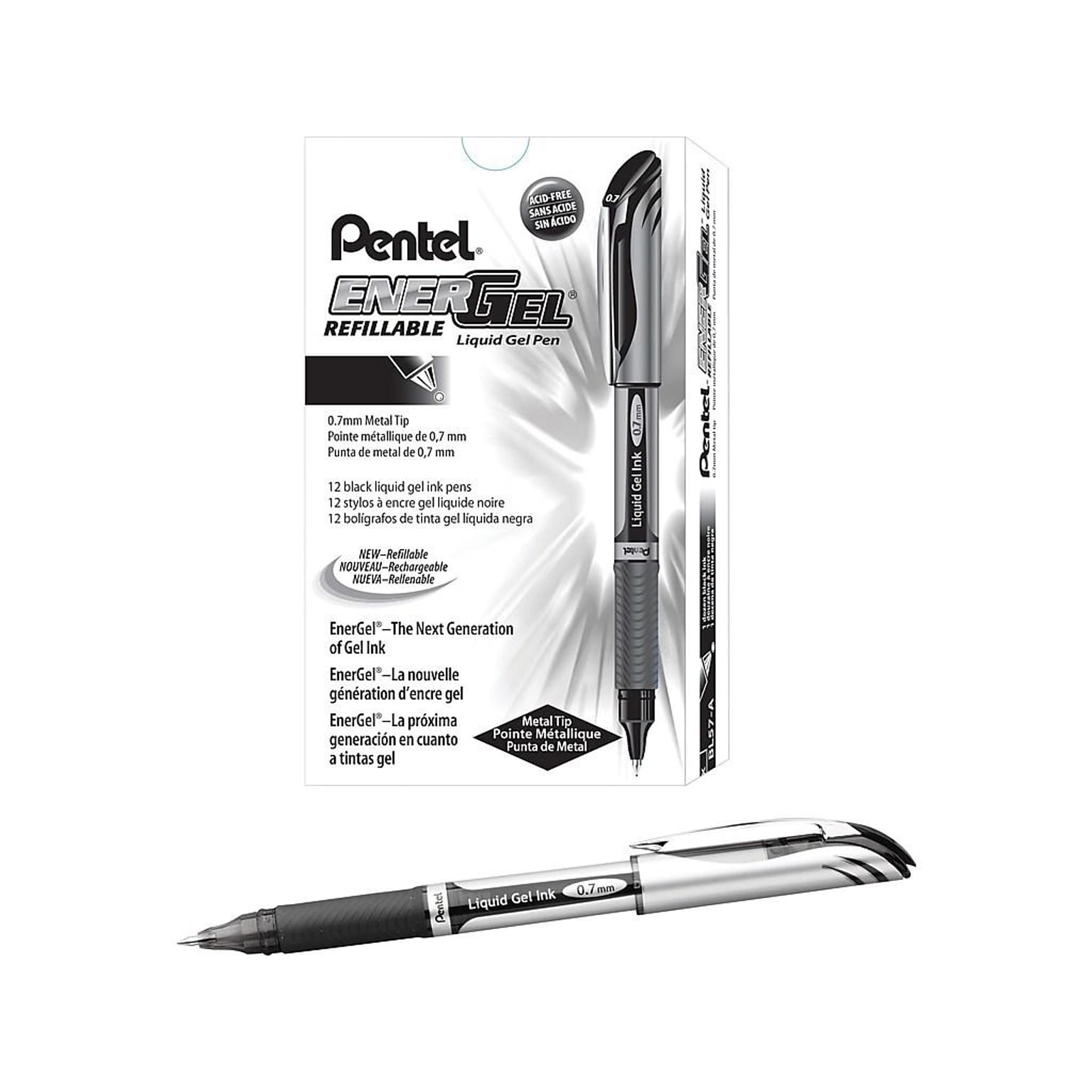 Pentel EnerGel Gel Pens, Medium Point, Black Ink, 12/Pack (BL57-A)