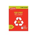 Staples 100% Recycled 8.5 x 11 Copy Paper, 20 lbs., 92 Brightness, 500/Ream (620016)